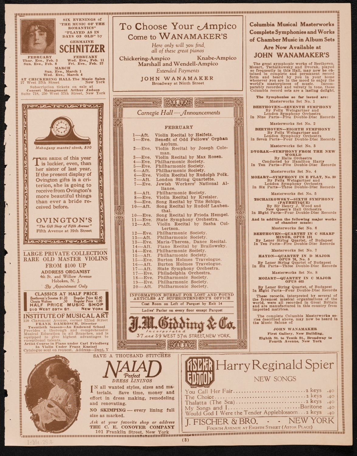 New York Philharmonic, January 31, 1925, program page 3