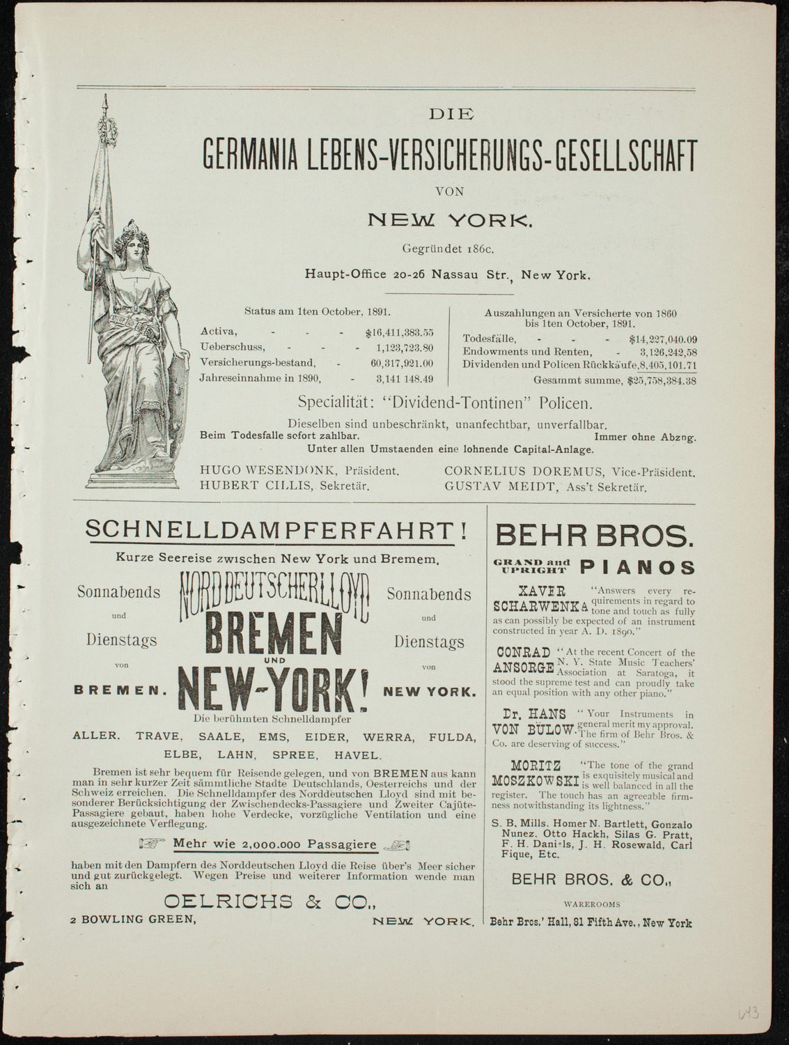 Benefit: German Hospital and Dispensary, January 21, 1892, program page 9