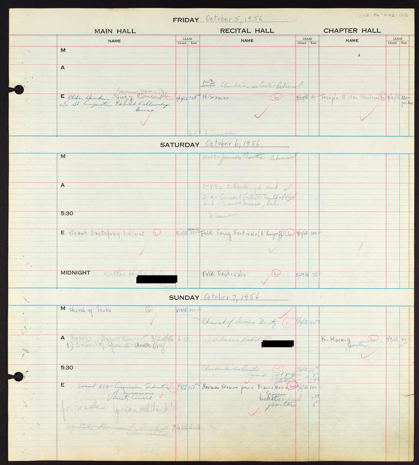 Carnegie Hall Booking Ledger, volume 2, page 3