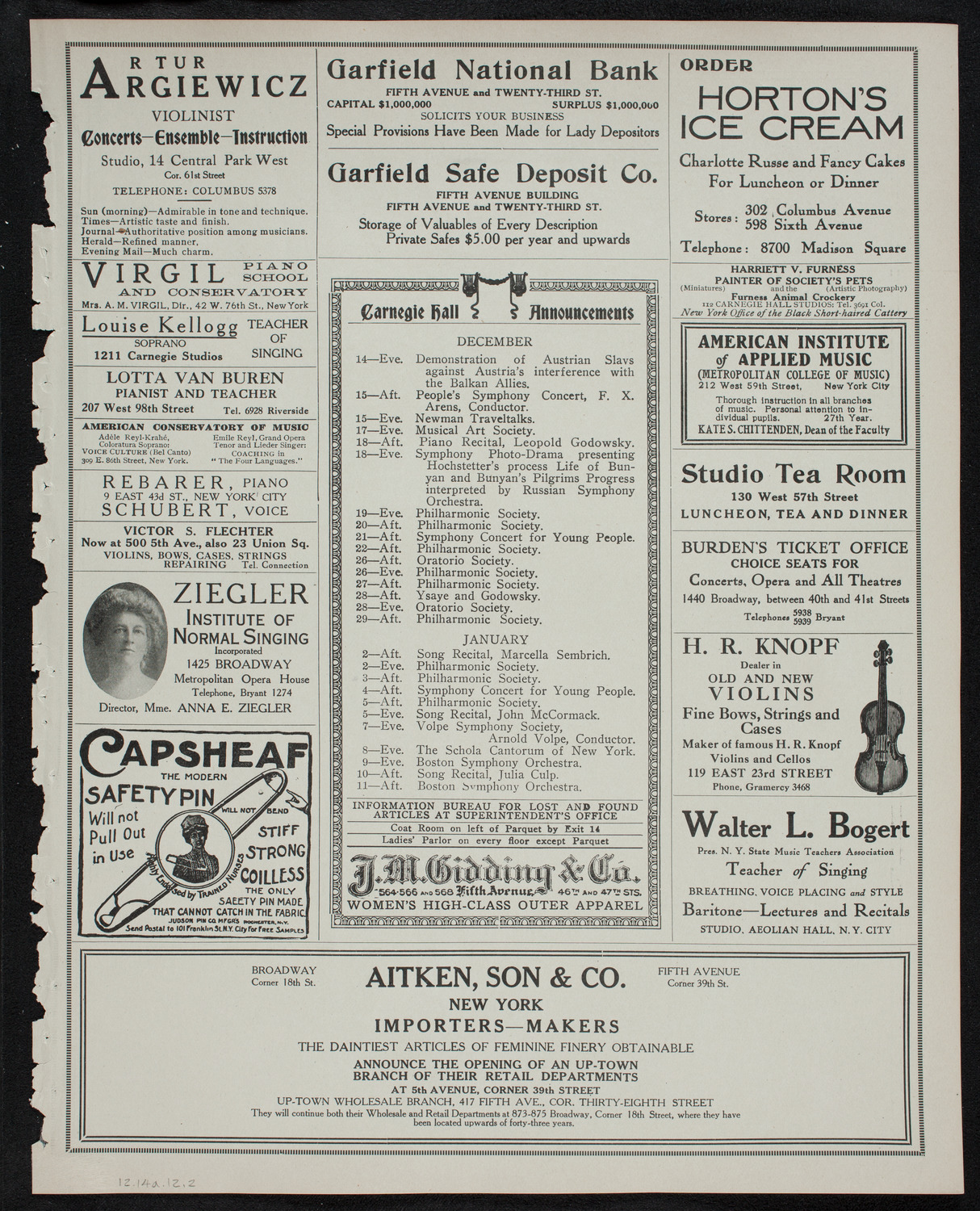 Efrem Zimbalist, Violin, with Nahan Franko and His Orchestra, December 14, 1912, program page 3