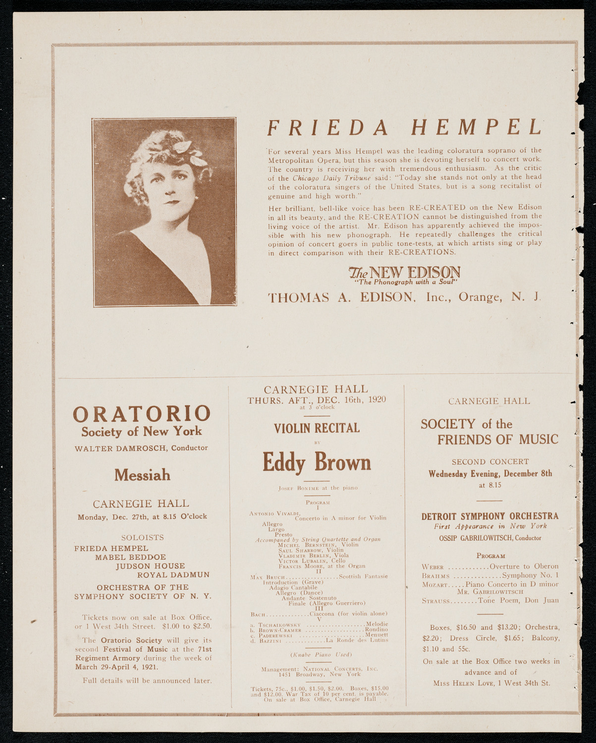 Philadelphia Orchestra, November 30, 1920, program page 2