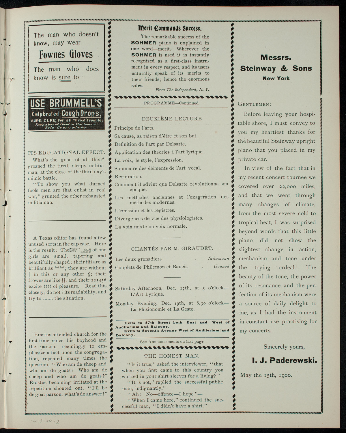 Lecture by Alfred Giraudet, December 5, 1904, program page 3