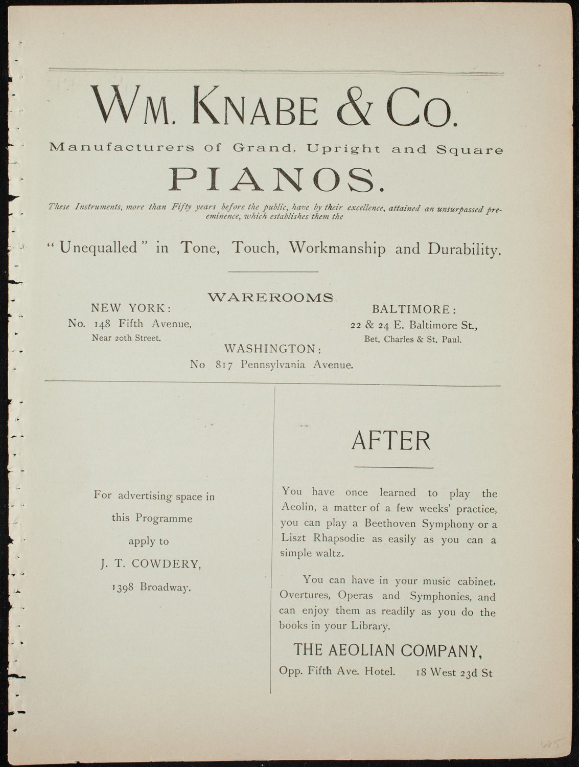 Damrosch Sunday Concert, January 24, 1892, program page 3