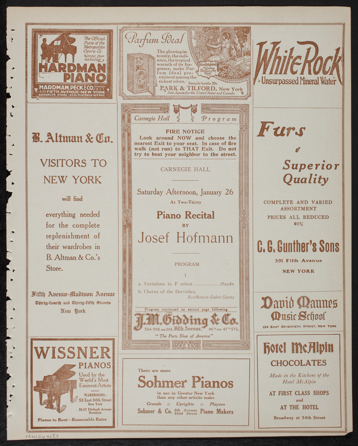 Josef Hofmann, Piano, January 26, 1918, program page 5