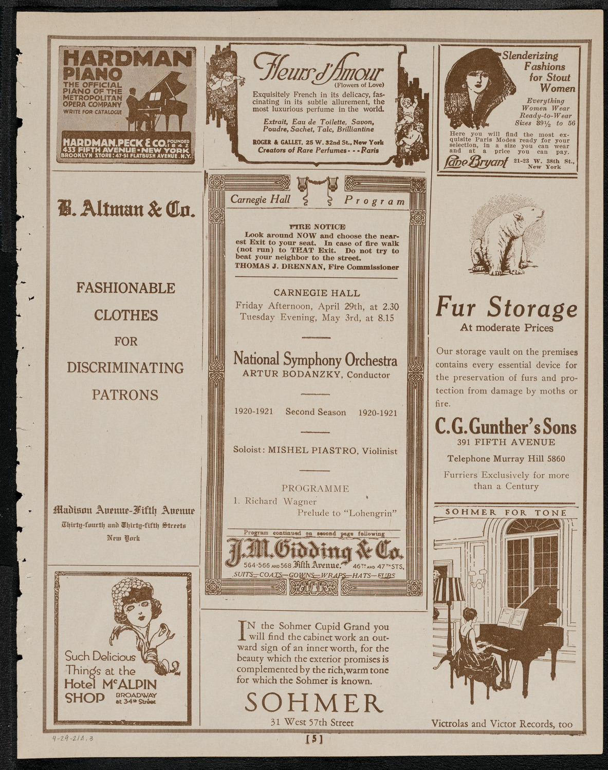 National Symphony Orchestra, April 29, 1921, program page 5