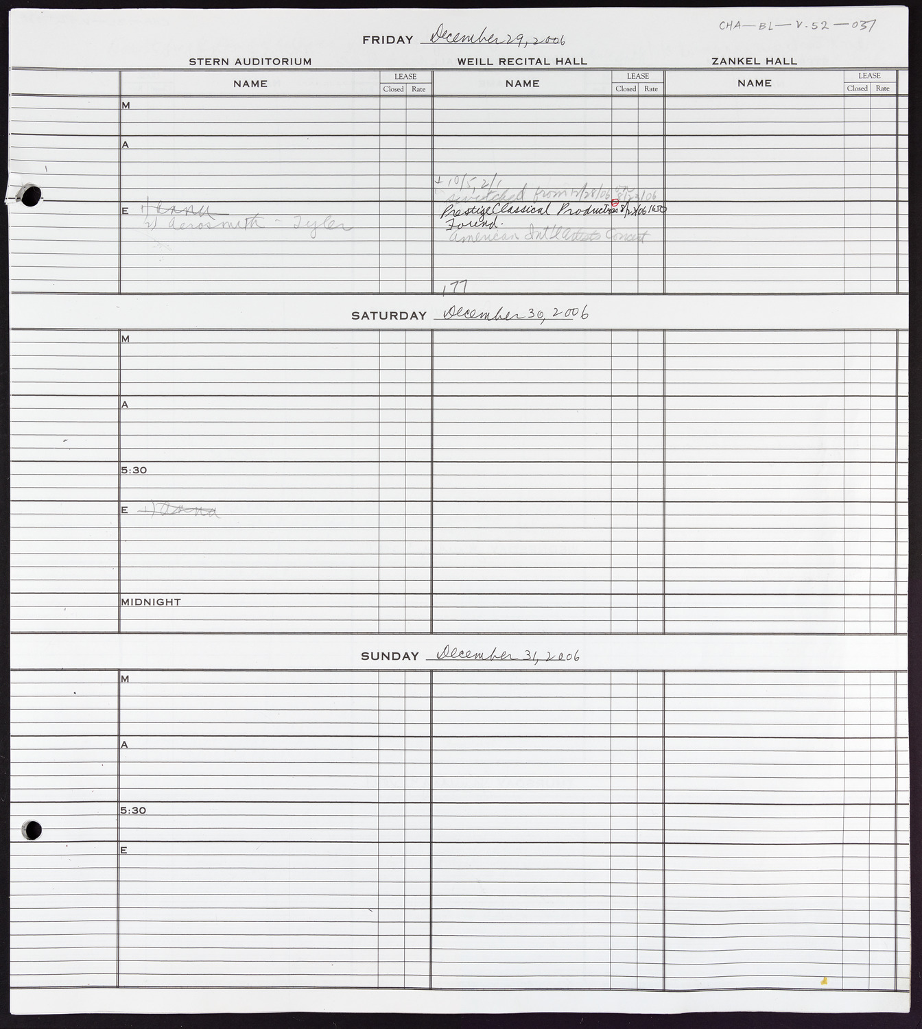 Carnegie Hall Booking Ledger, volume 52, page 37