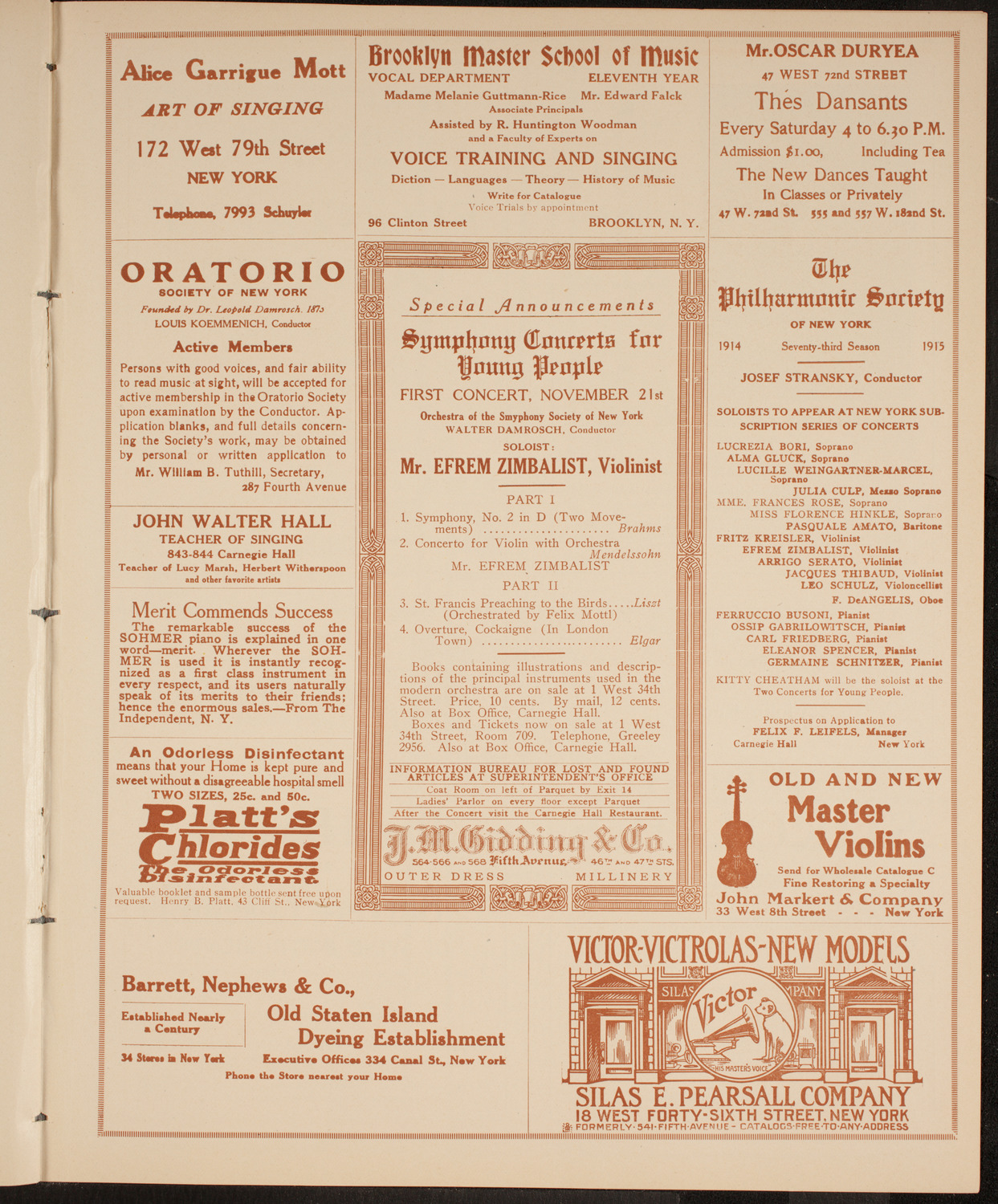 Efrem Zimbalist, Violin, November 14, 1914, program page 9