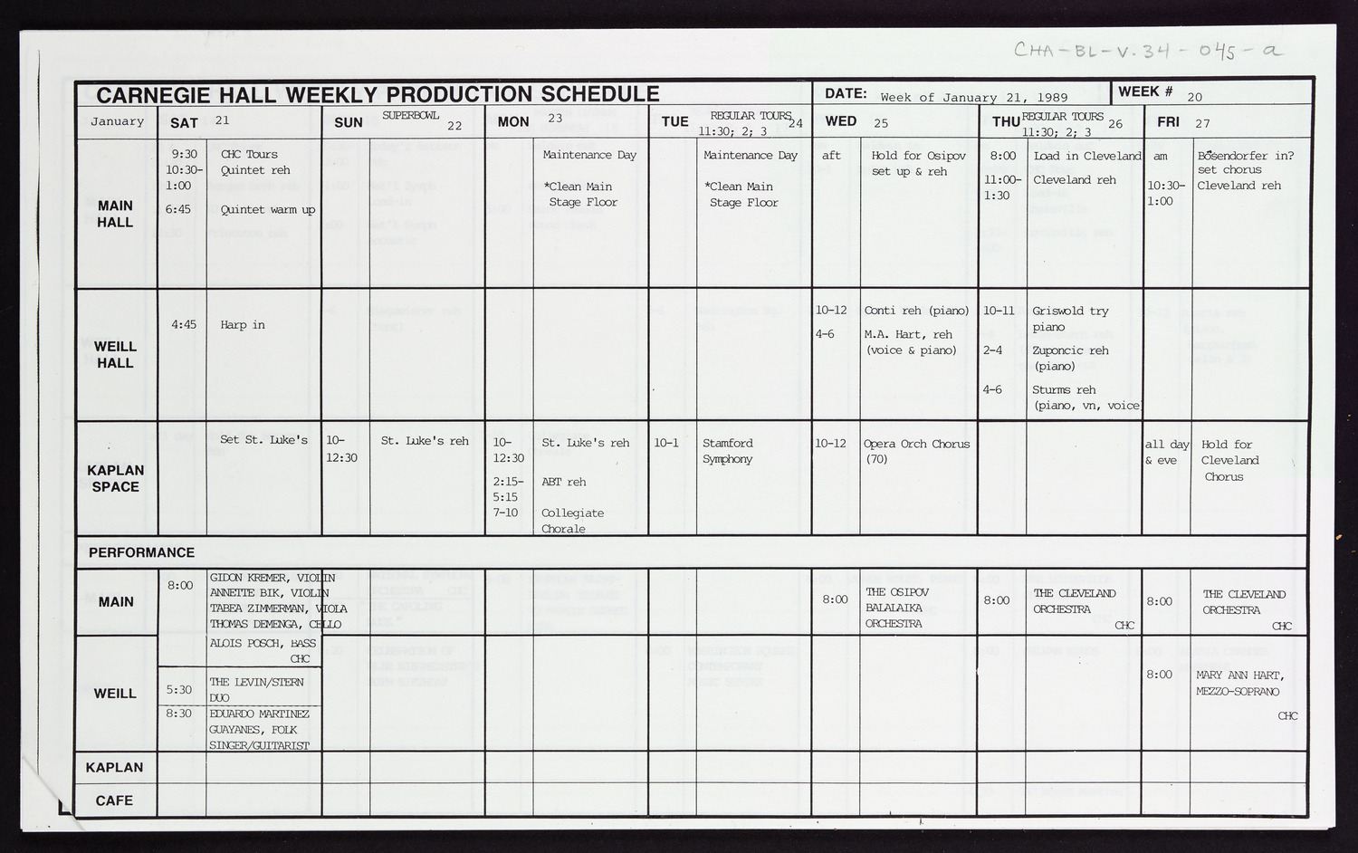 Carnegie Hall Booking Ledger, volume 34, page 45a