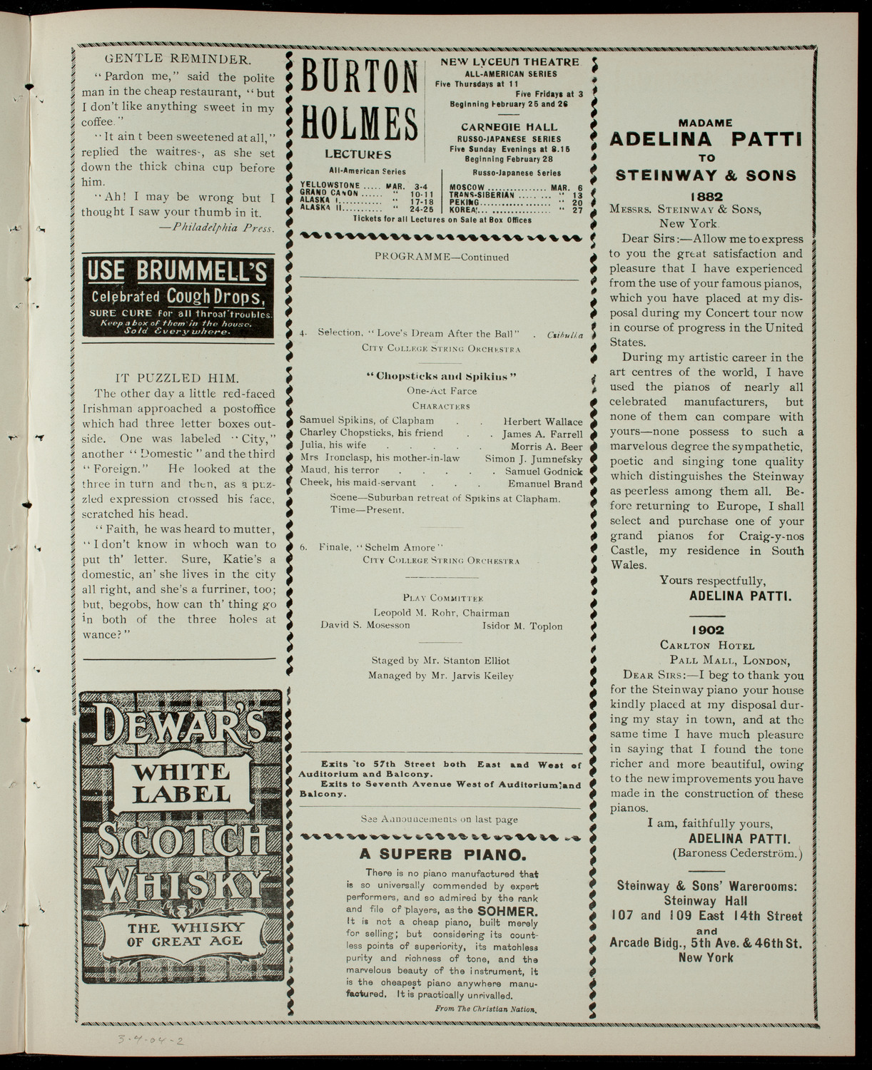 College of the City of New York Sophomore Class Play, March 4, 1904, program page 3