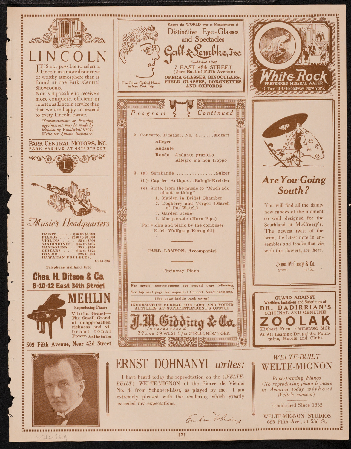 Fritz Kreisler, Violin, February 21, 1925, program page 7