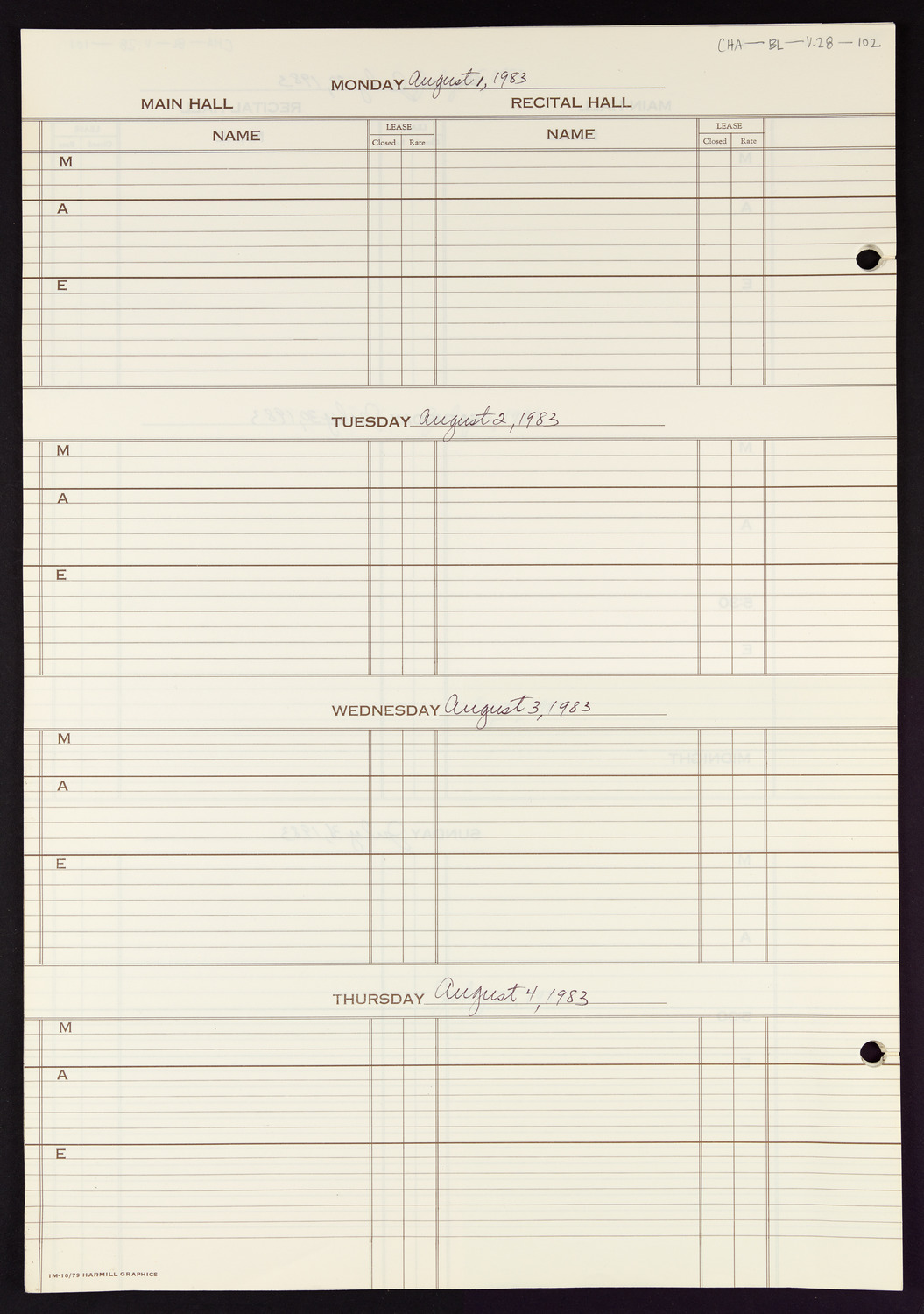 Carnegie Hall Booking Ledger, volume 28, page 102