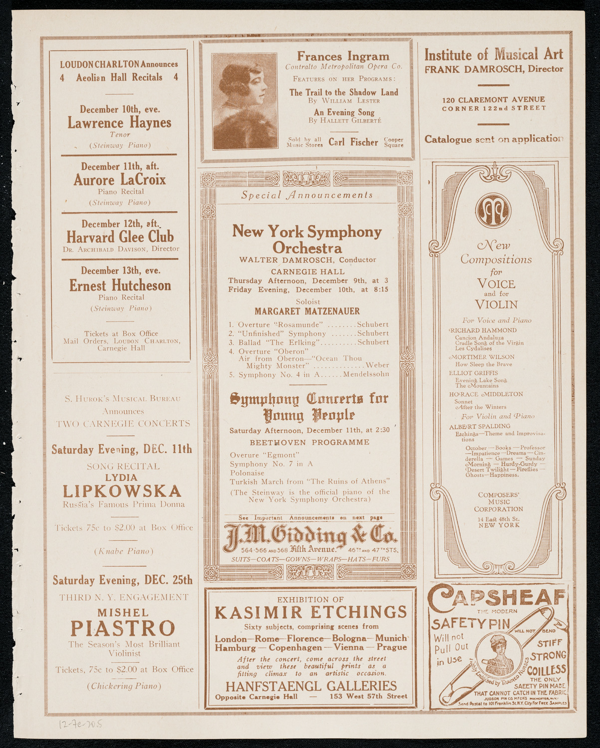 National Symphony Orchestra, December 7, 1920, program page 9