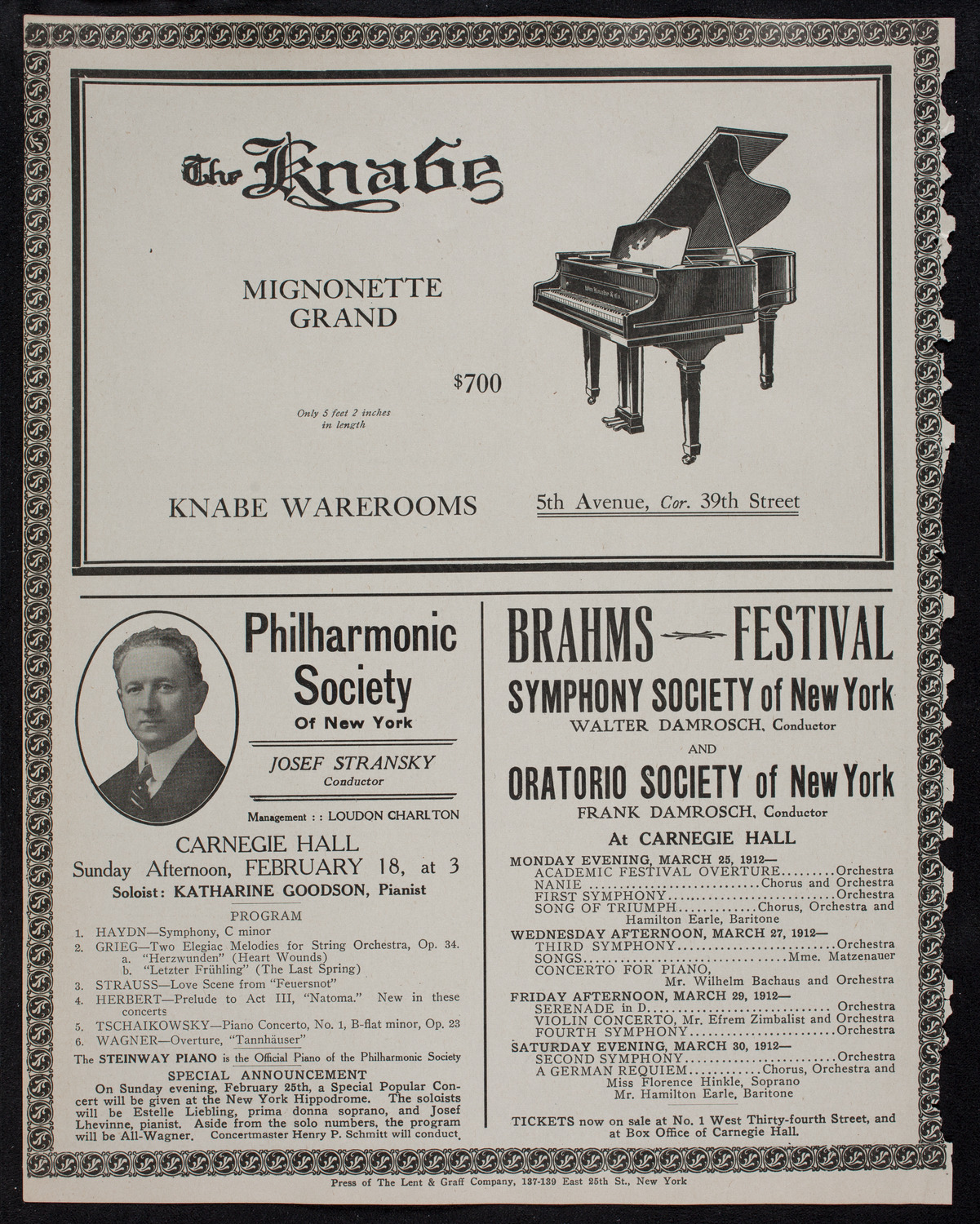 Efrem Zimbalist, Violin, February 17, 1912, program page 12