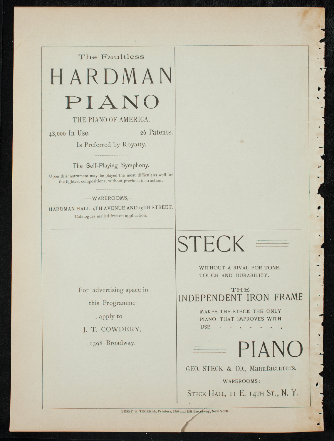 New York Symphony String Quartet, January 3, 1892, program page 12