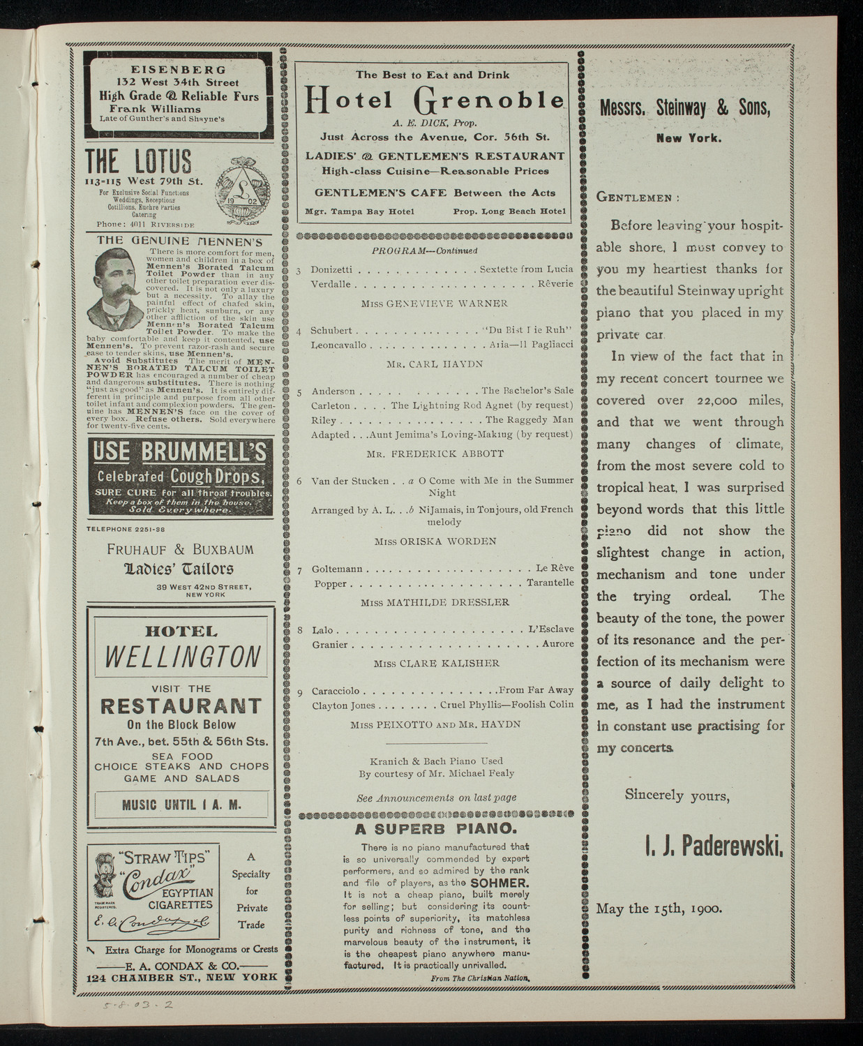 Benefit: Domincan Academy, May 8, 1903, program page 3