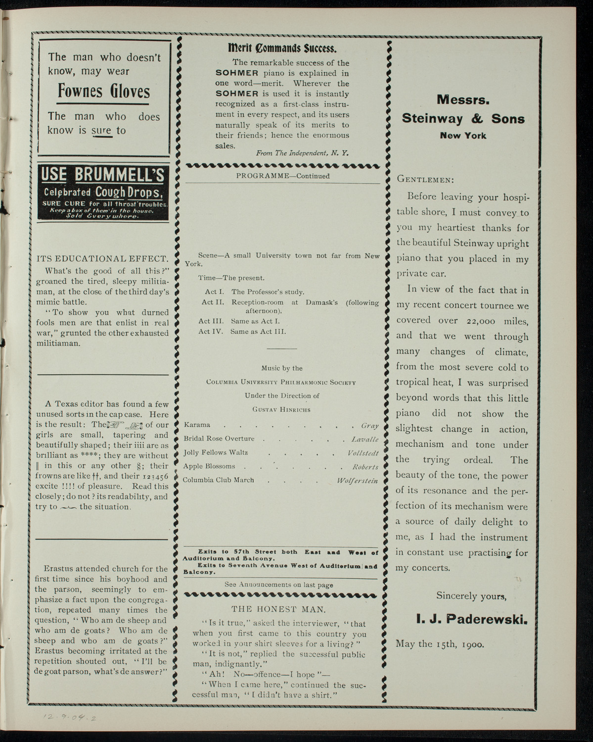 Columbia Sophomore Dramatic Association, December 9, 1904, program page 3