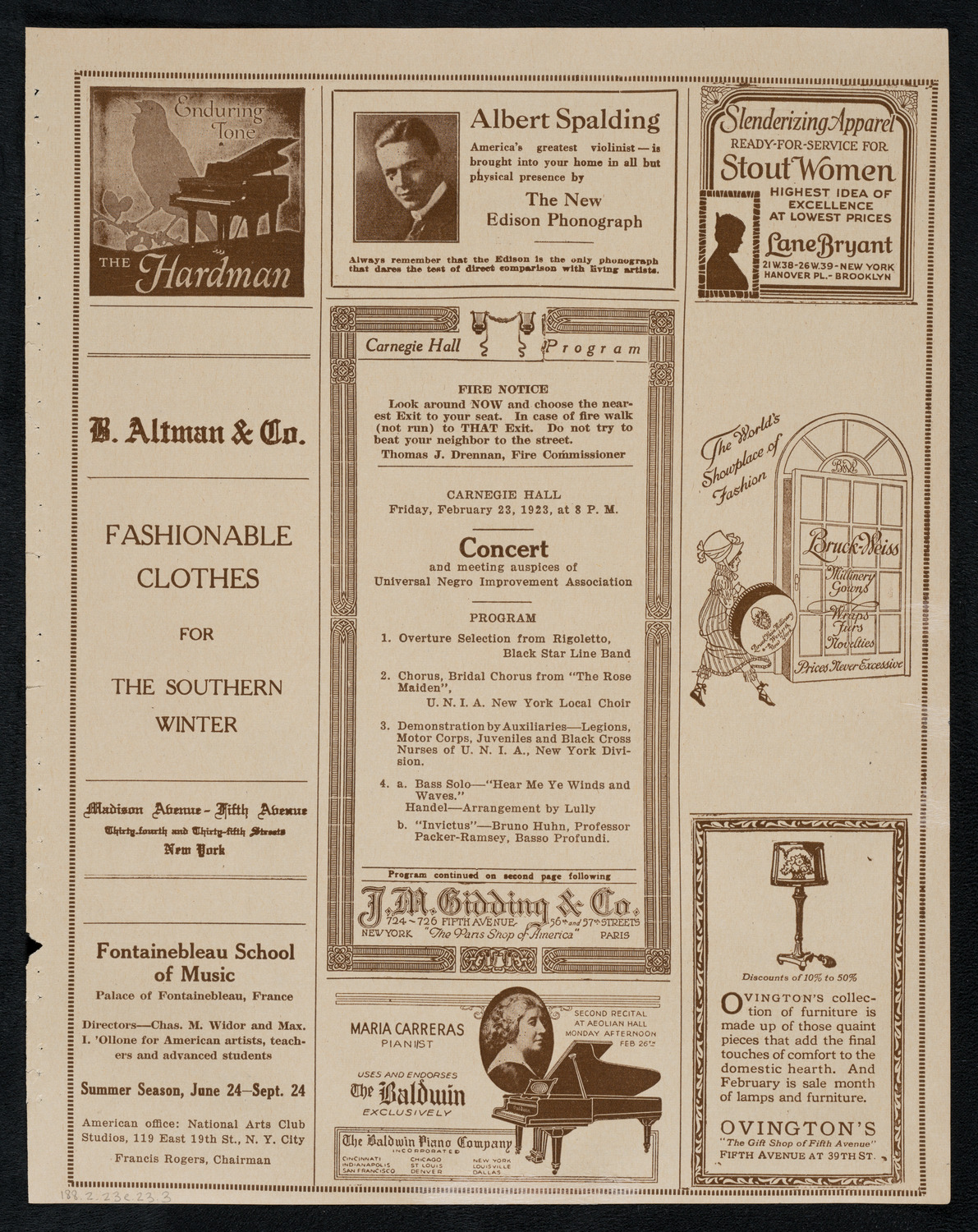 Universal Negro Improvement Association Meeting and Concert, February 23, 1923, program page 5