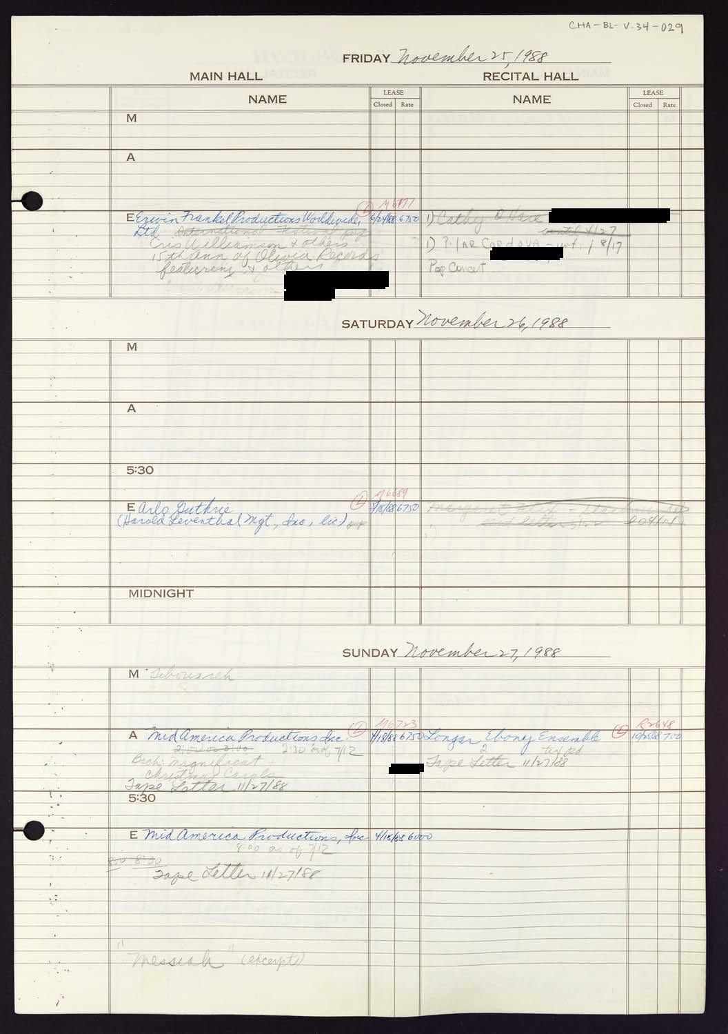 Carnegie Hall Booking Ledger, volume 34, page 29