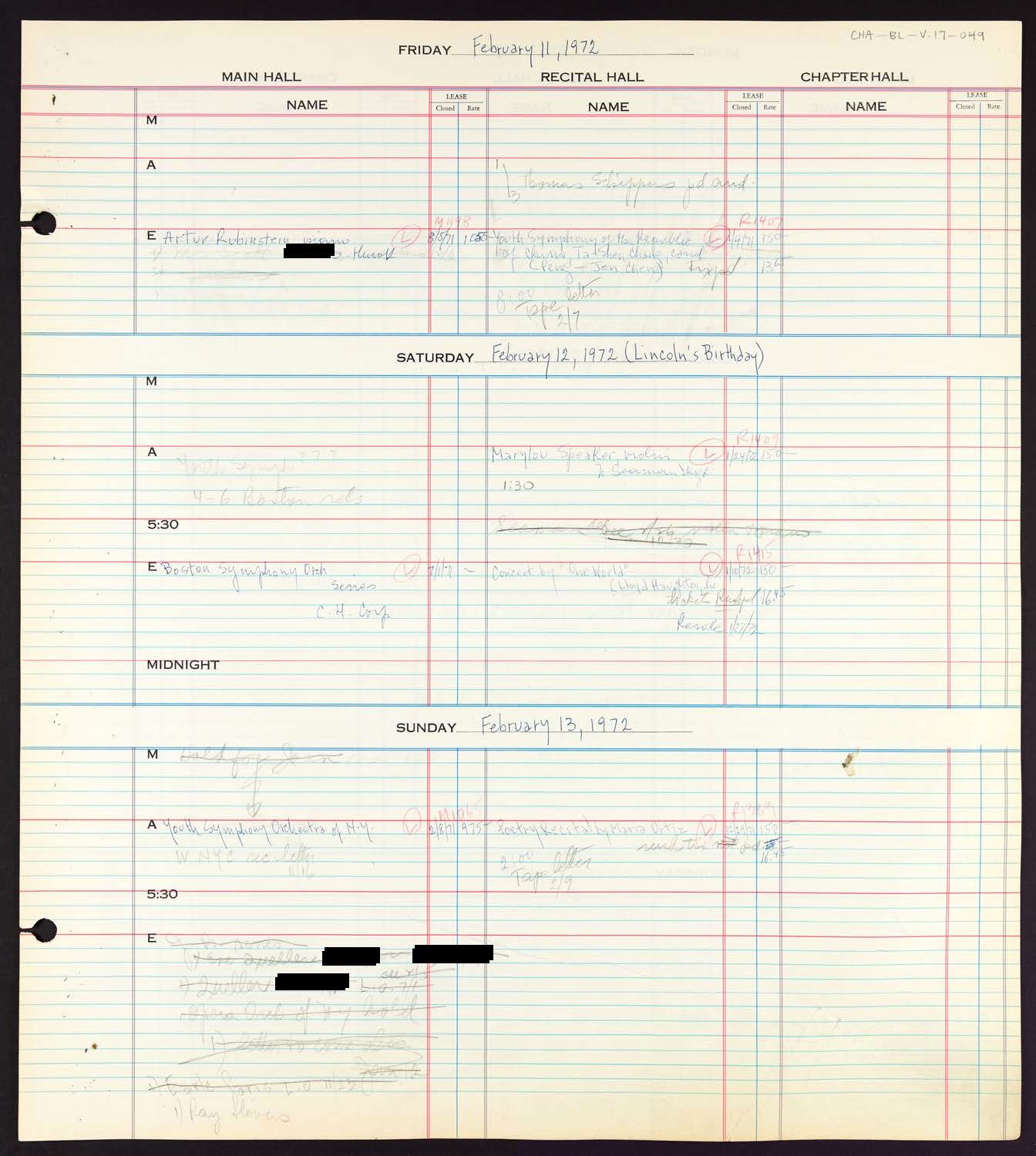 Carnegie Hall Booking Ledger, volume 17, page 49