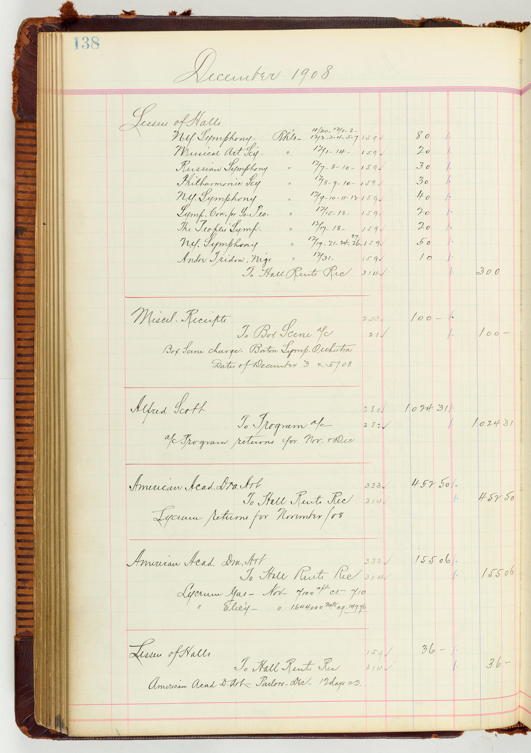 Music Hall Accounting Ledger Journal, volume 7, page 138
