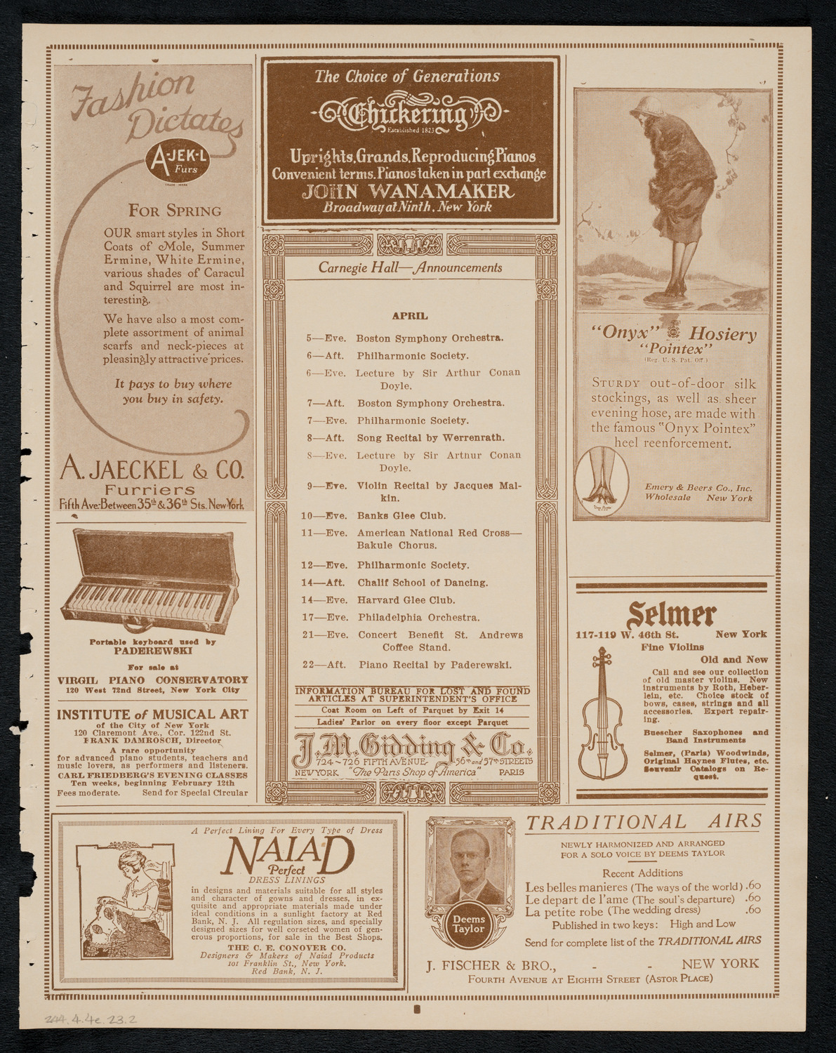 Oratorio Society of New York, April 4, 1923, program page 3