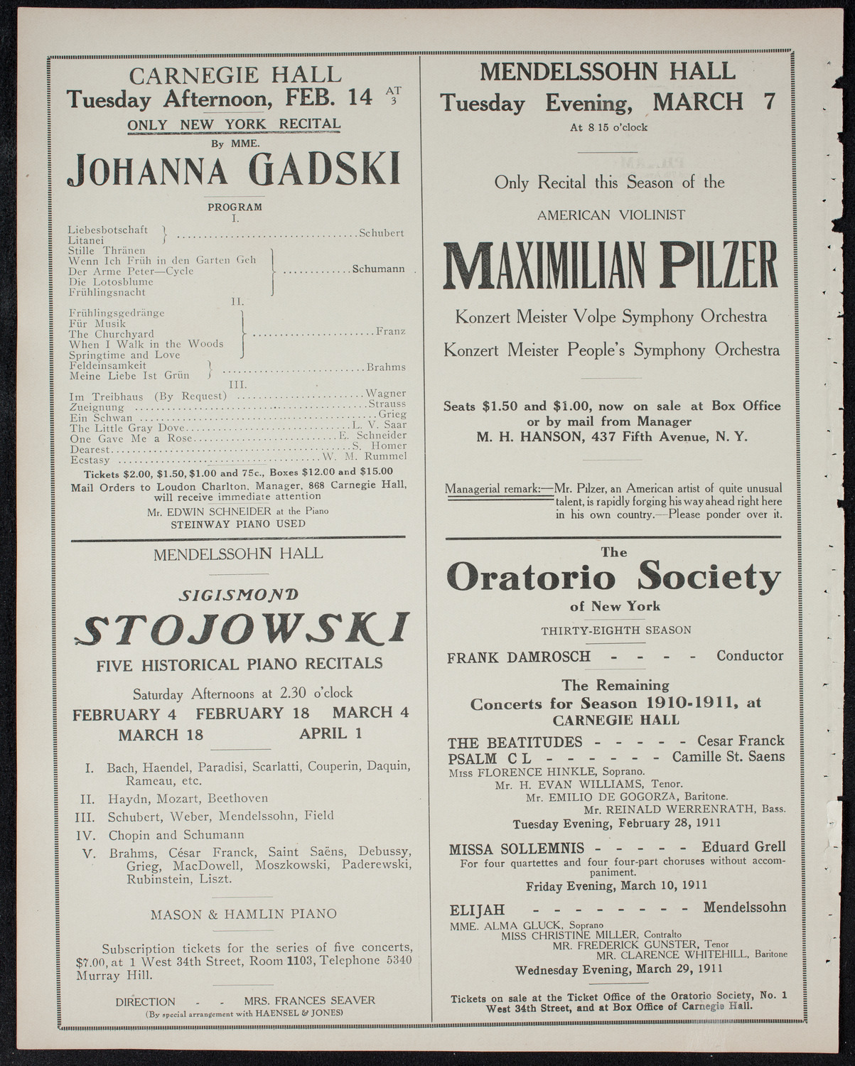 Russian Symphony Society of New York, February 2, 1911, program page 10