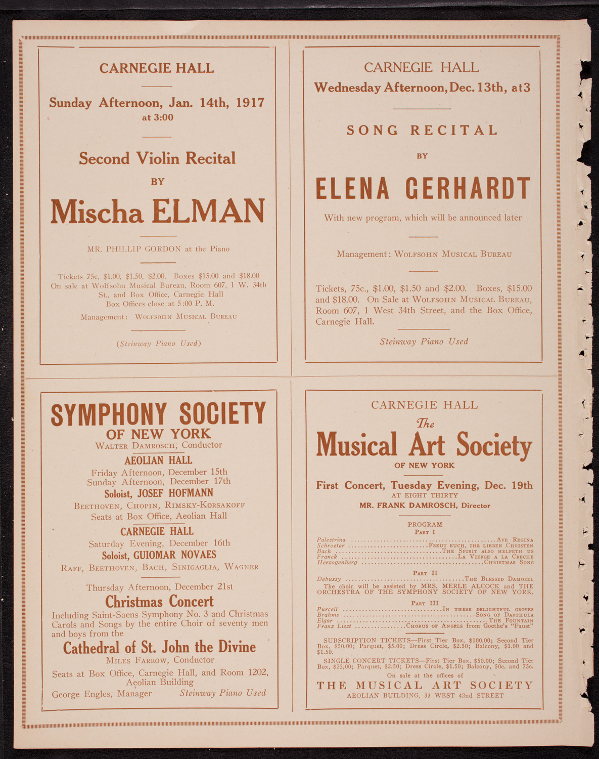 Mischa Elman, Violin, December 9, 1916, program page 8