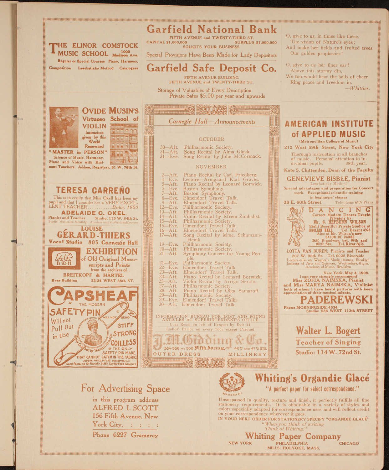 New York Philharmonic, October 29, 1914, program page 3