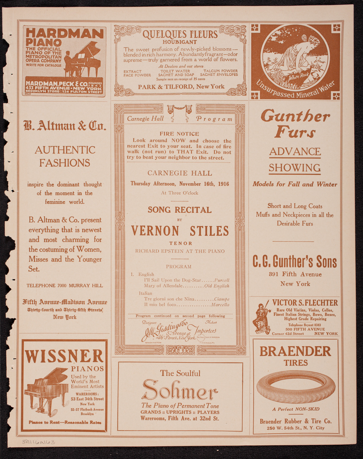 Vernon Stiles, Tenor, November 16, 1916, program page 5