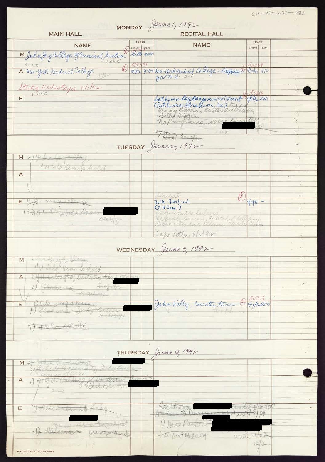 Carnegie Hall Booking Ledger, volume 37, page 82