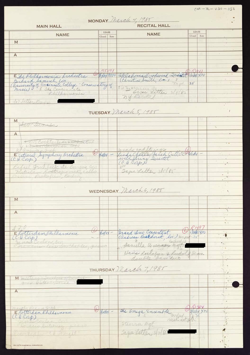 Carnegie Hall Booking Ledger, volume 30, page 56