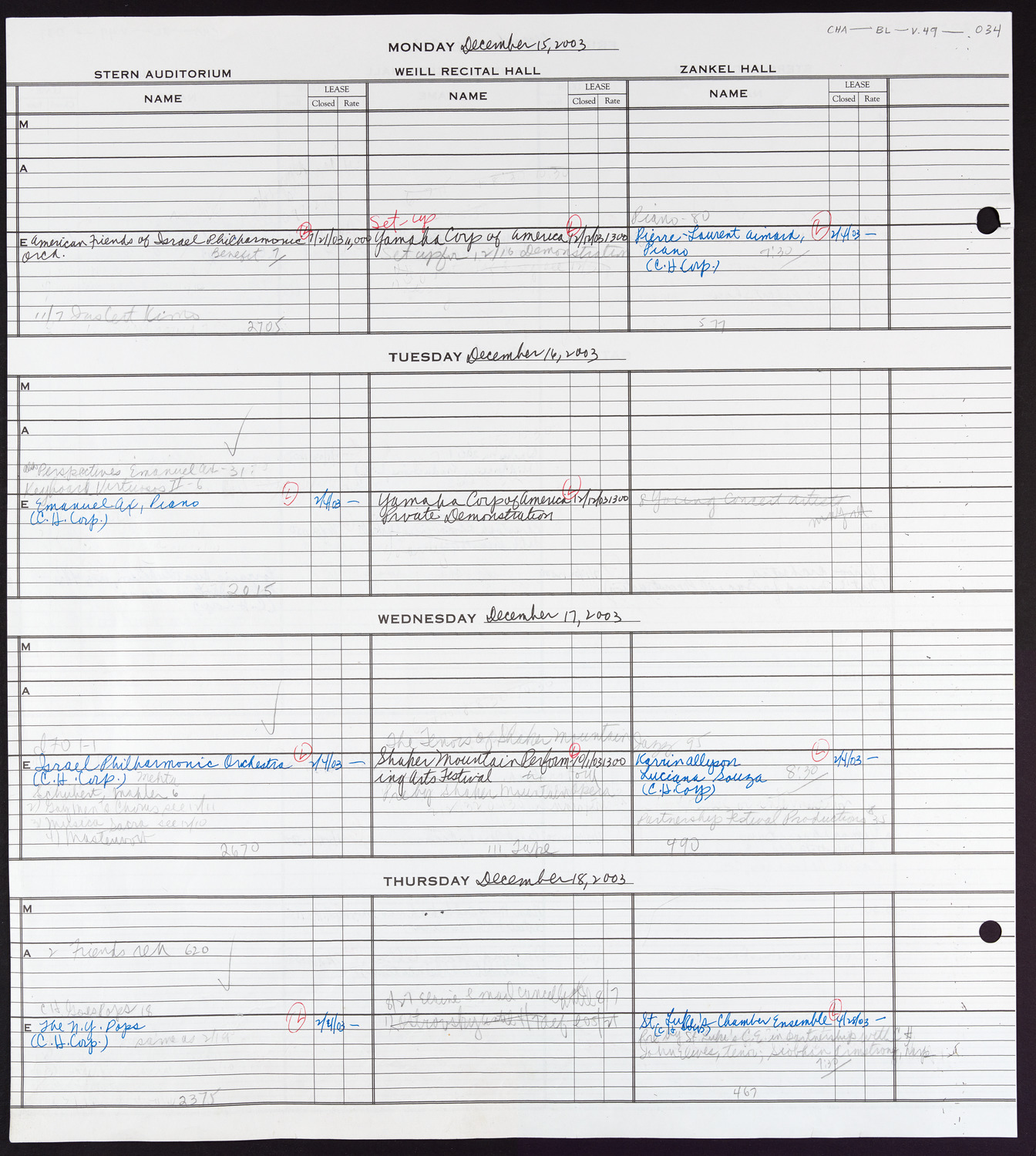 Carnegie Hall Booking Ledger, volume 49, page 34