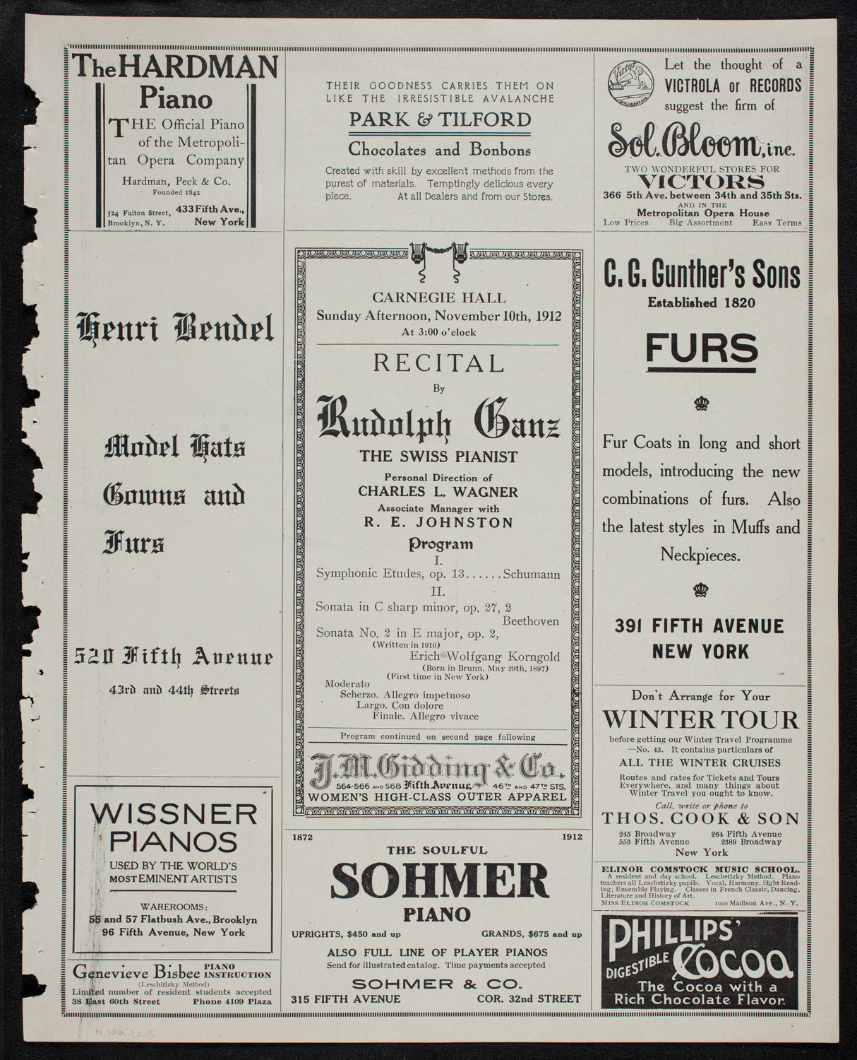 Rudolph Ganz, Piano, November 10, 1912, program page 5