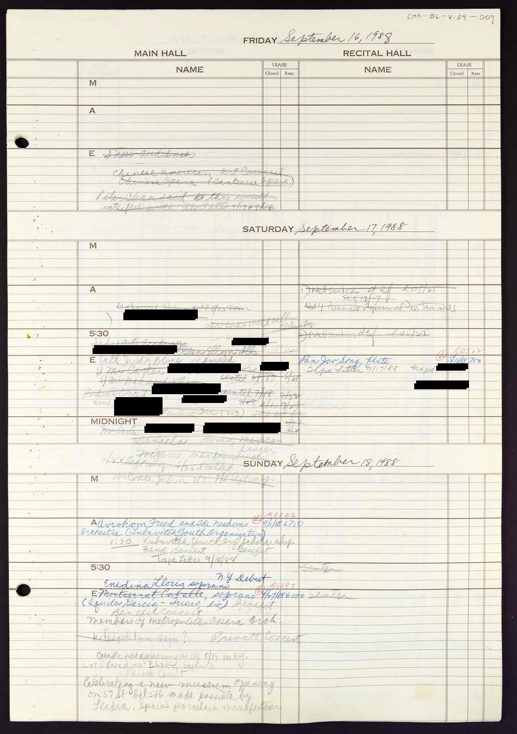 Carnegie Hall Booking Ledger, volume 34, page 9