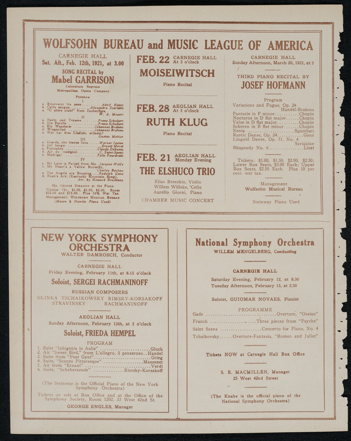 New York Philharmonic, February 10, 1921, program page 8