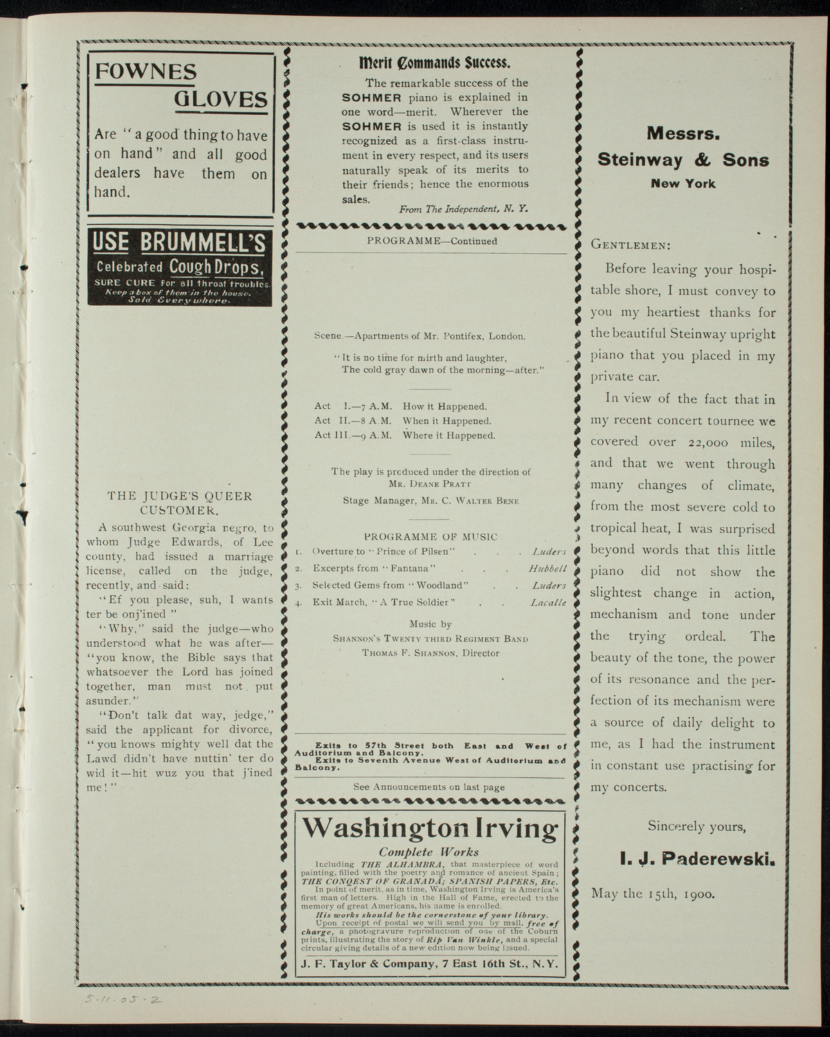 Amaranth Dramatic Society, May 11, 1905, program page 3