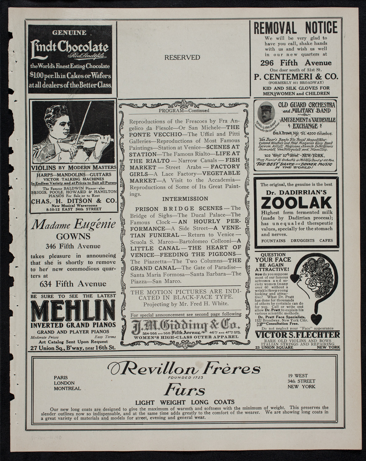 Elmendorf Lecture: Florence and Venice, November 26, 1911, program page 7