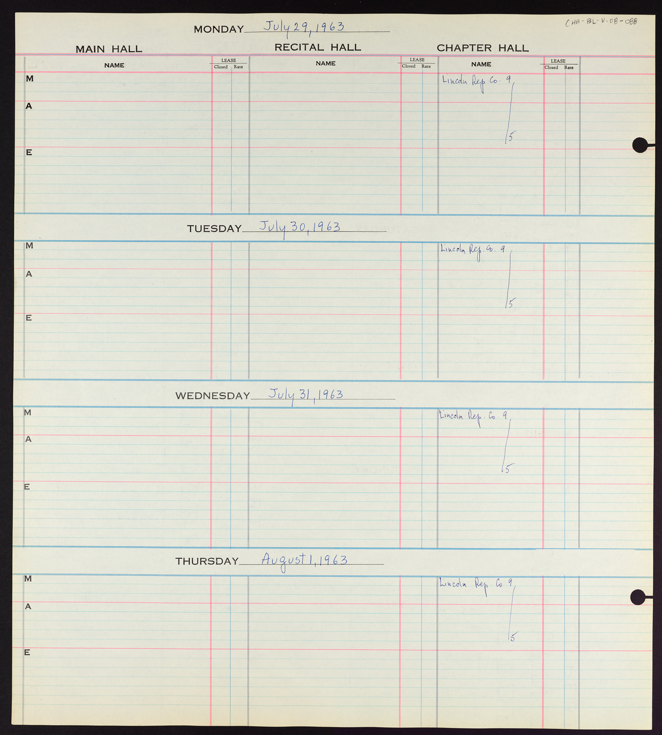Carnegie Hall Booking Ledger, volume 8, page 88