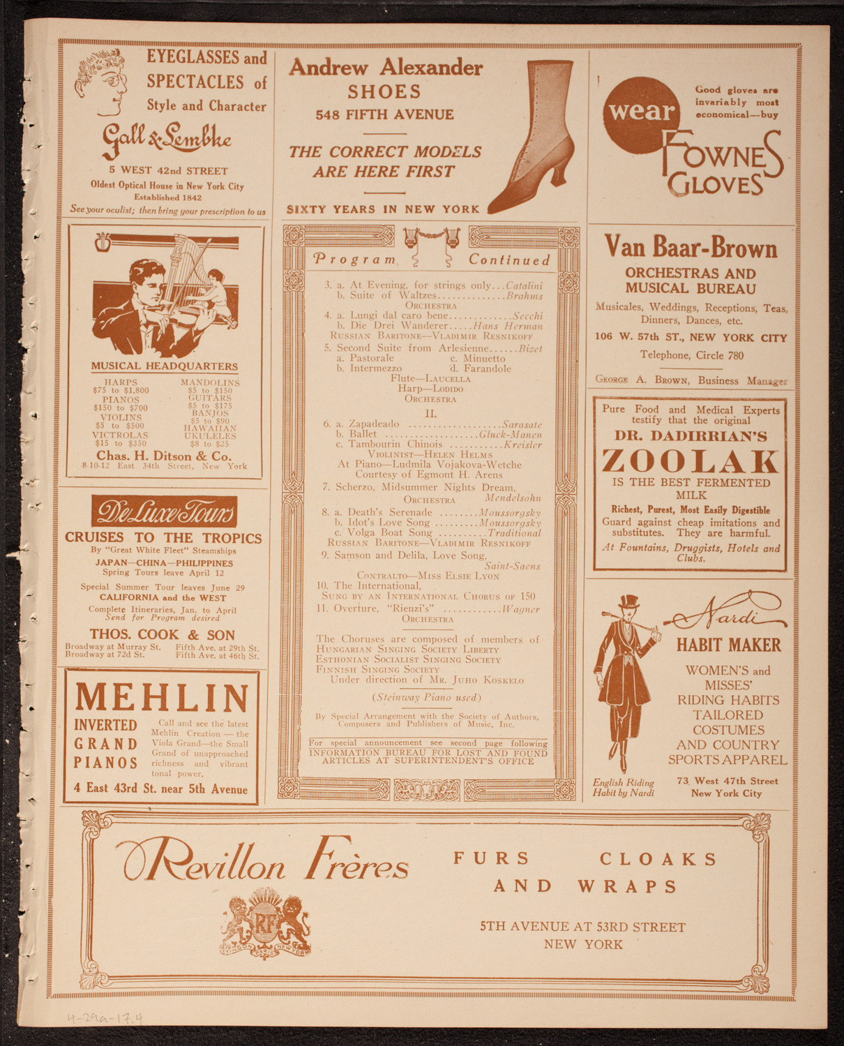 Frank Loubet's Orchestra, April 29, 1917, program page 7