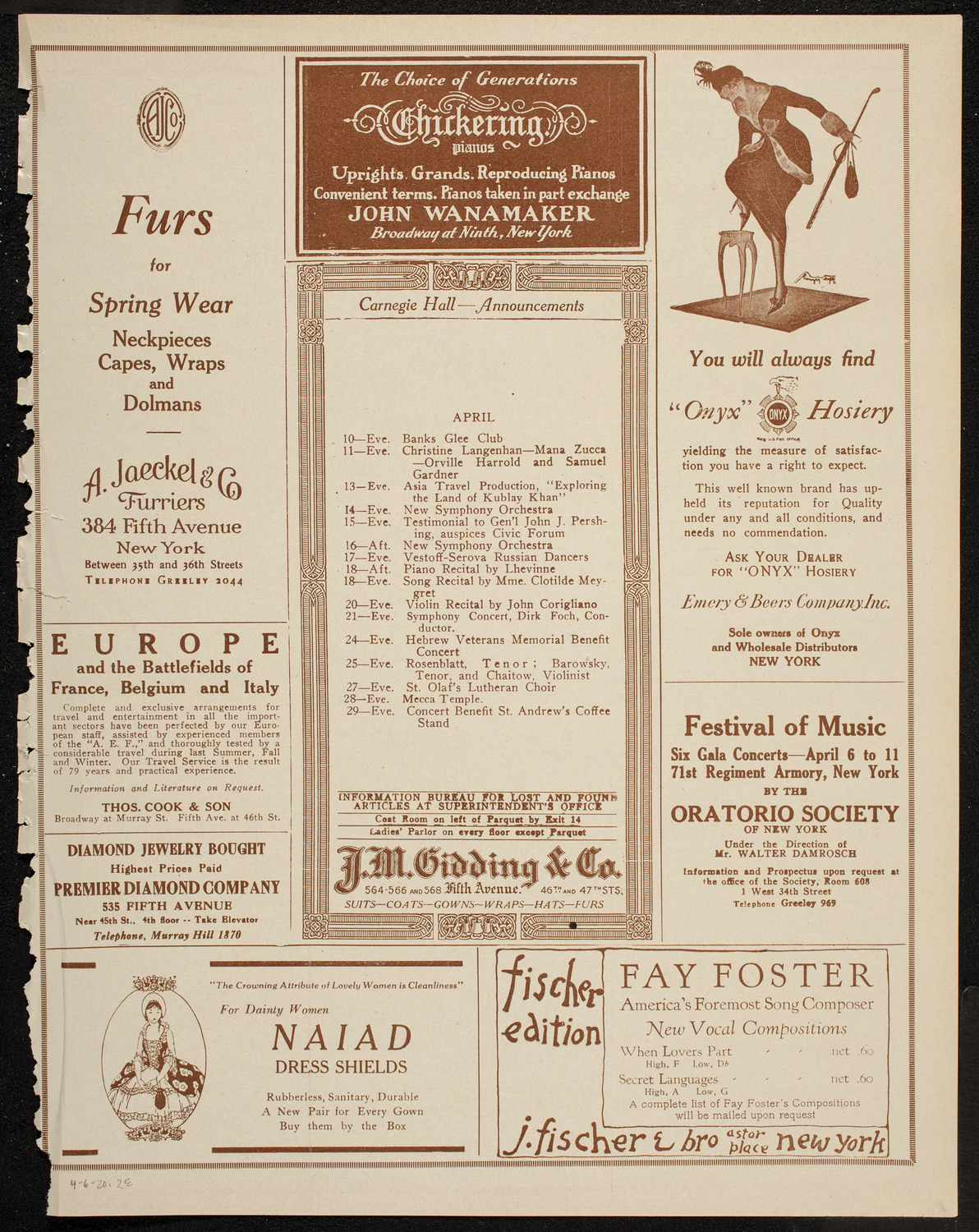 Josef Schlisky and Max Gegna, April 6, 1920, program page 3