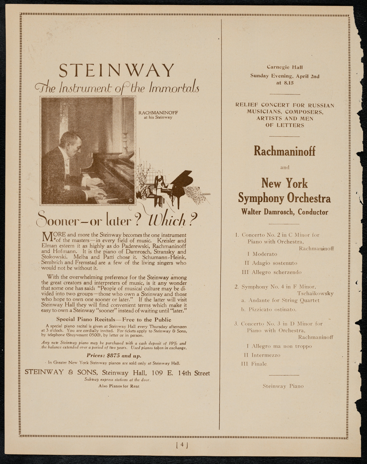 New York Philharmonic, March 31, 1922, program page 4