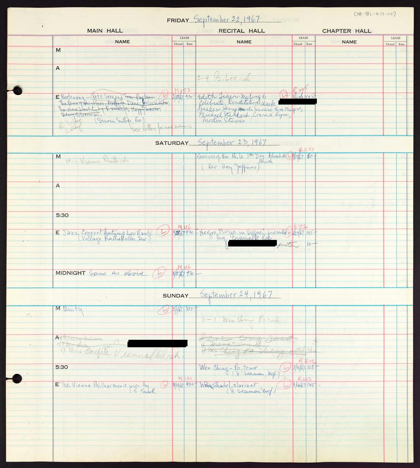 Carnegie Hall Booking Ledger, volume 13, page 7