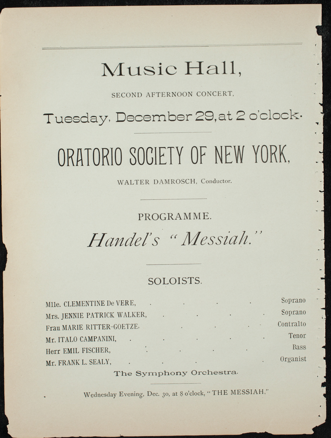 Oratorio Society of New York, December 29, 1891, program page 6