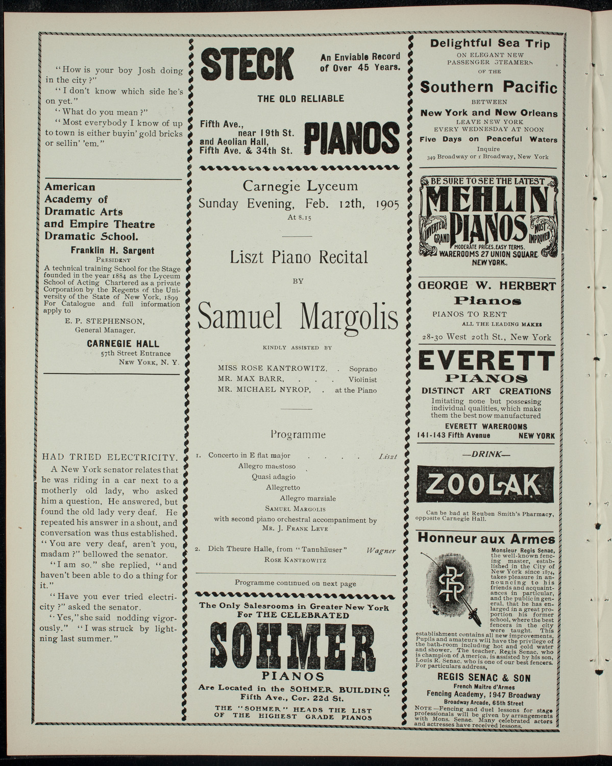 Samuel Margolis and Others, February 12, 1905, program page 2