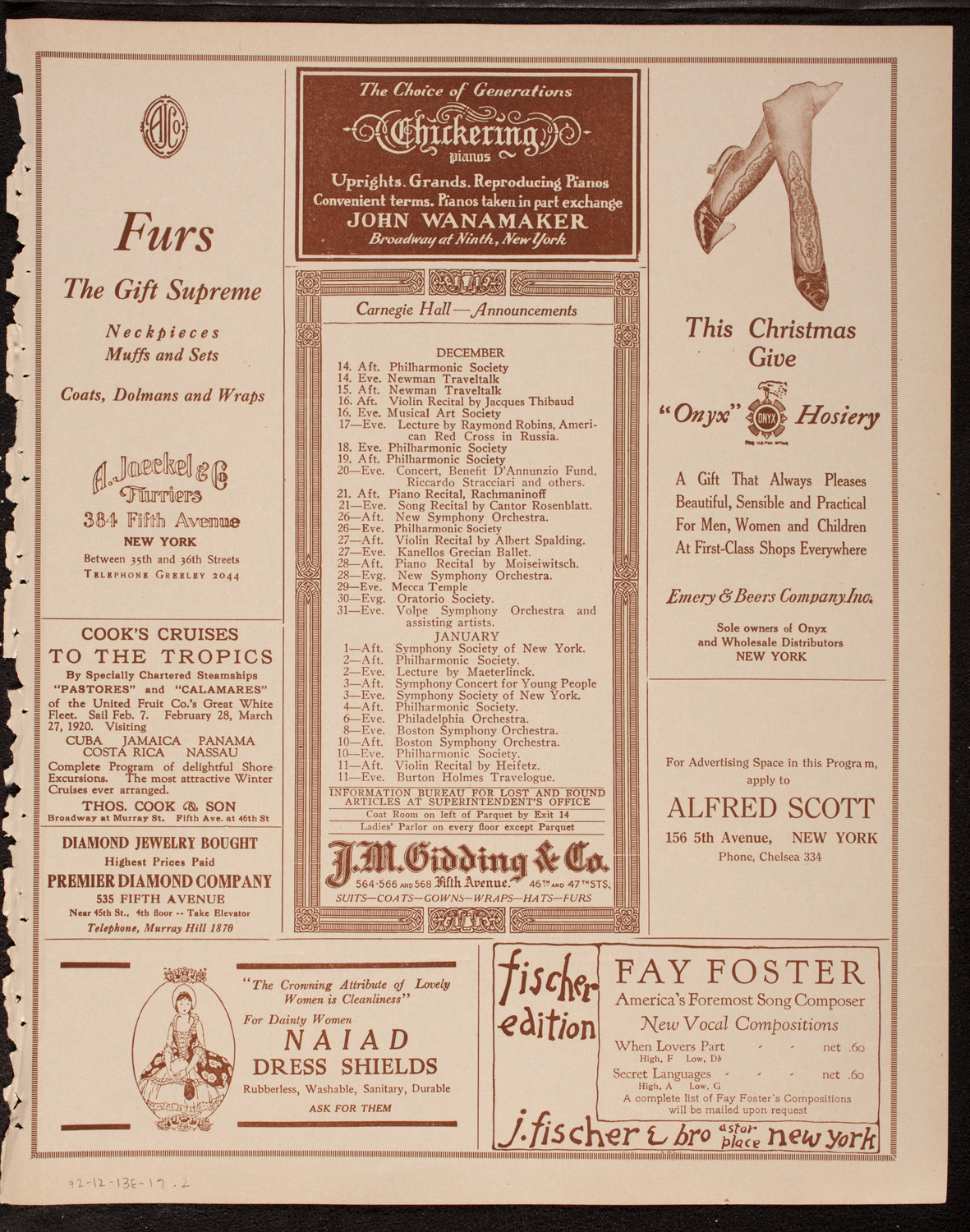 Nina Tarasova, Folk Singer, and Max Gegna, Cello, December 13, 1919, program page 3