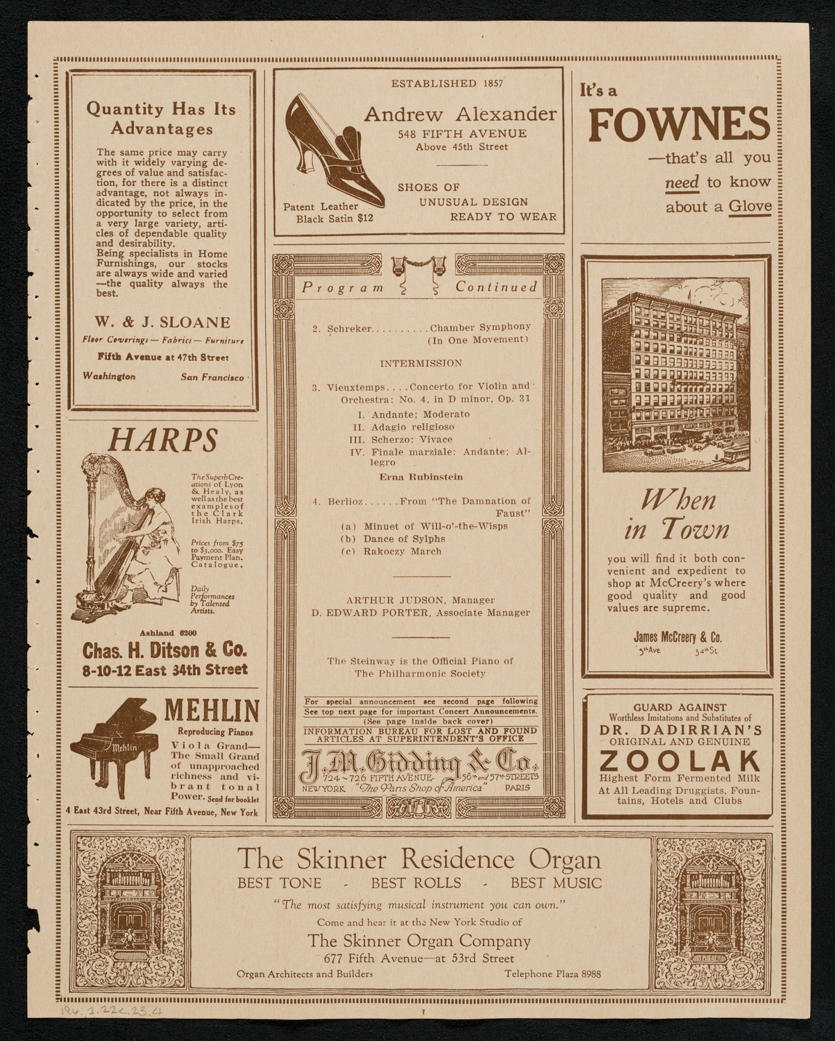 New York Philharmonic, February 22, 1923, program page 7