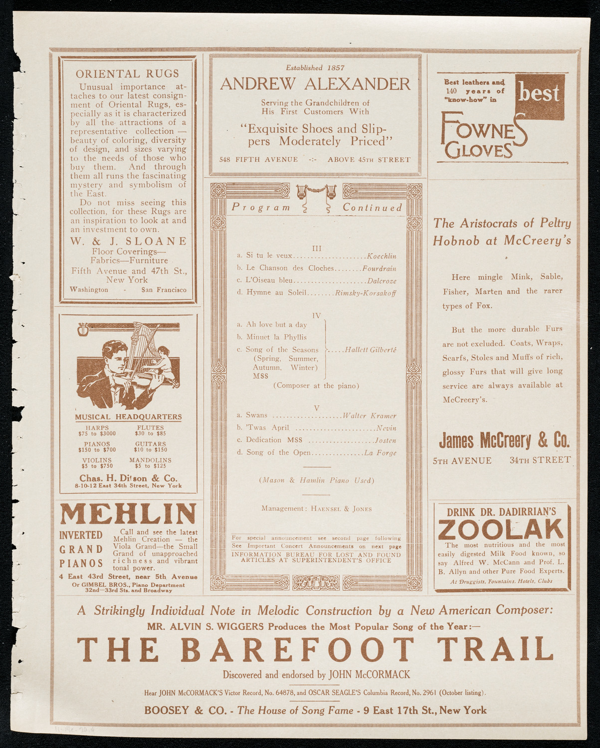 Idelle Patterson, Soprano, November 14, 1920, program page 7