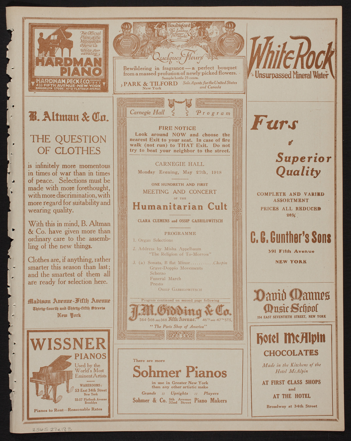 Meeting: The Humanitarian Cult, May 27, 1918, program page 5
