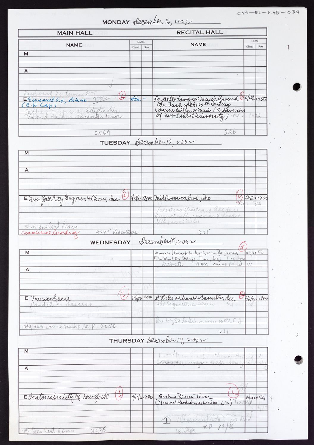 Carnegie Hall Booking Ledger, volume 48, page 34