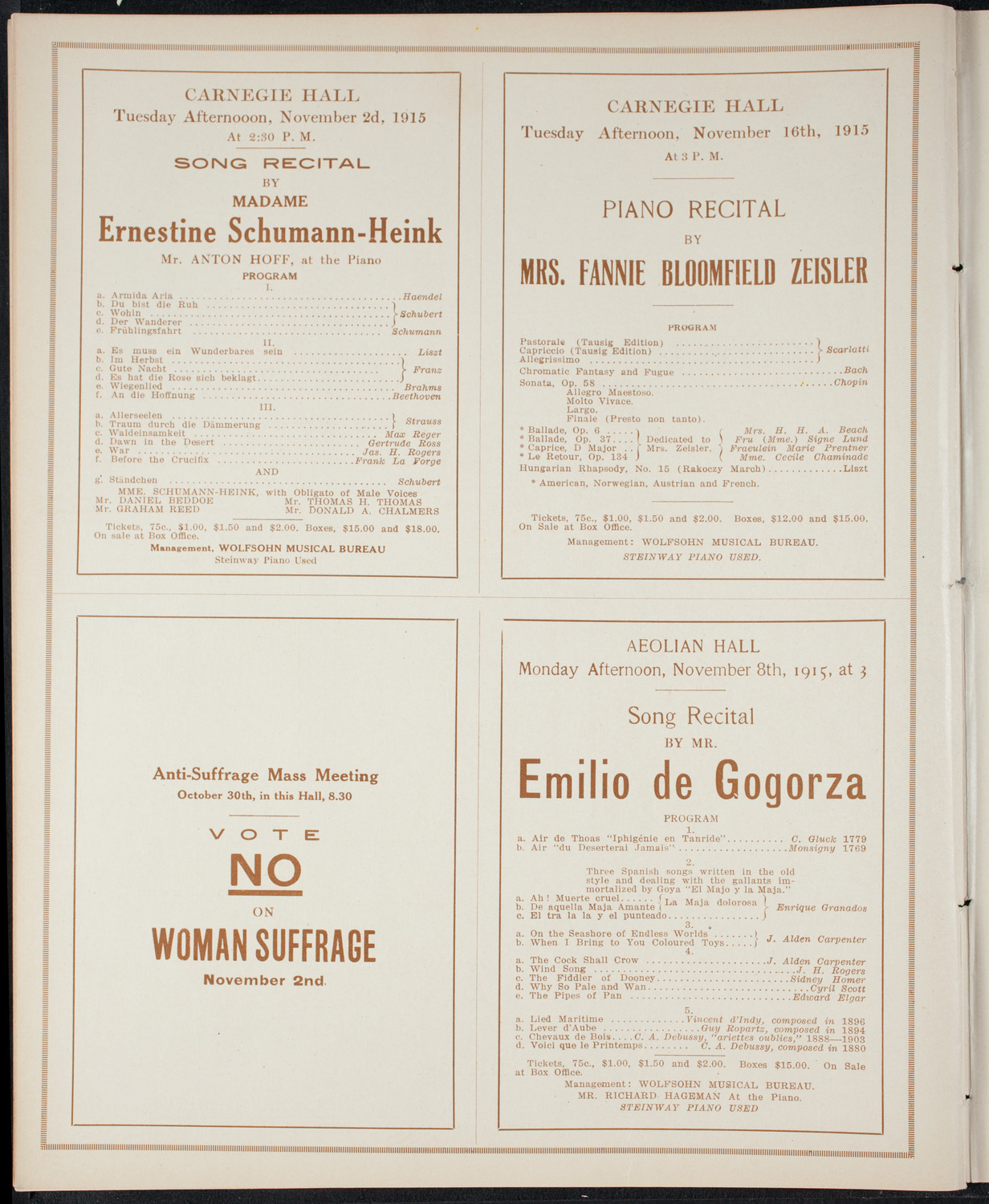 New York Philharmonic, October 28, 1915, program page 10